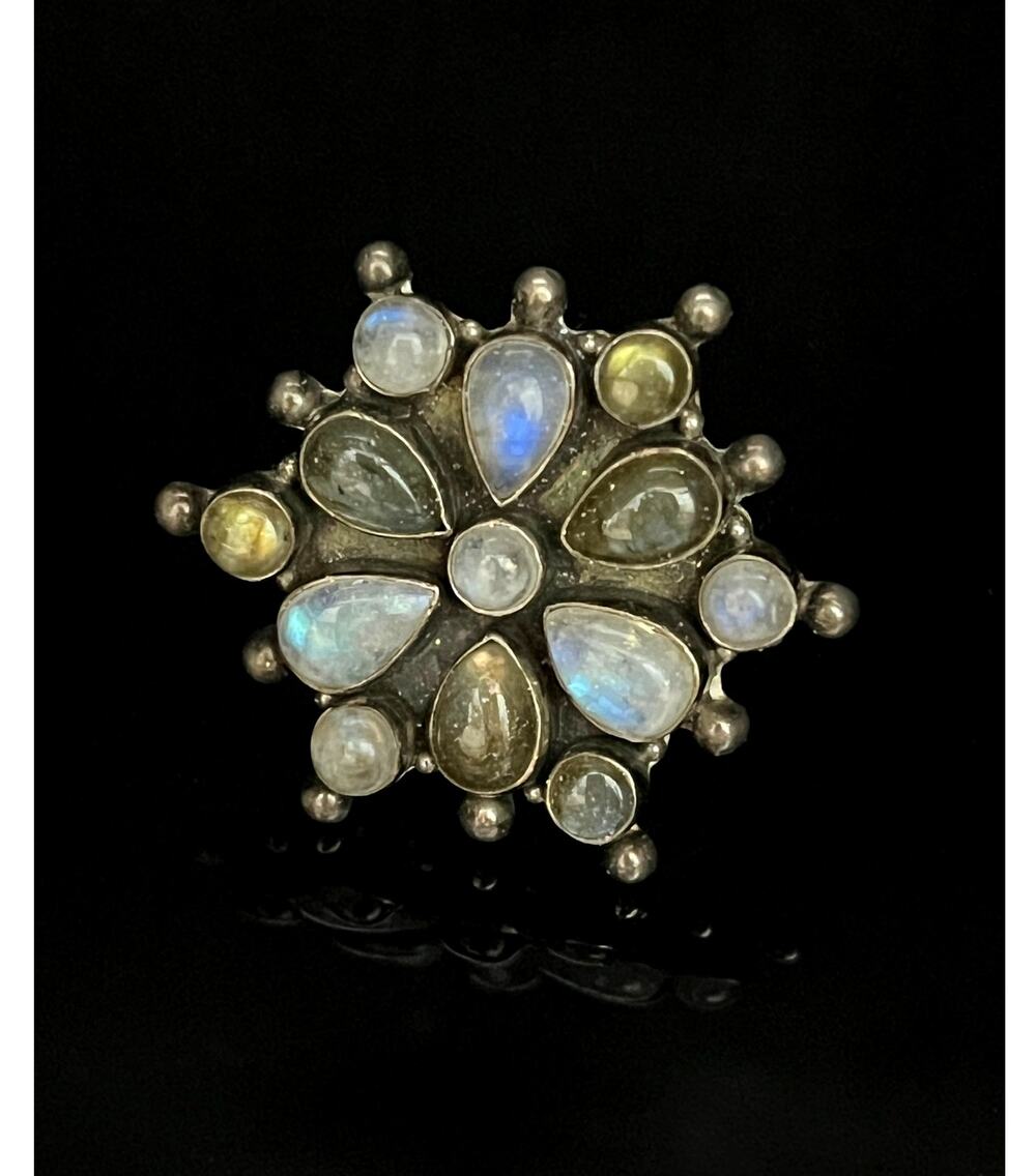 Moonstone Labradorite Sterling Silver Bali Style Ring